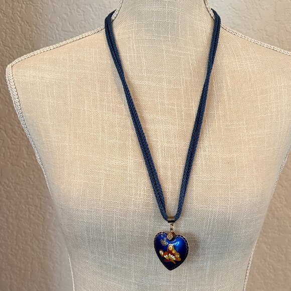 Cloisonne Two Sided Pendant on Double Cord Vintage - Picture 2 of 8